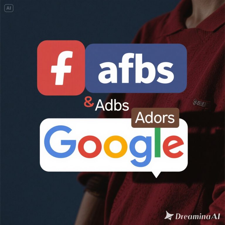 Ilustrasi perbandingan Facebook Ads vs Google Ads dengan ikon media sosial dan pencarian digital.