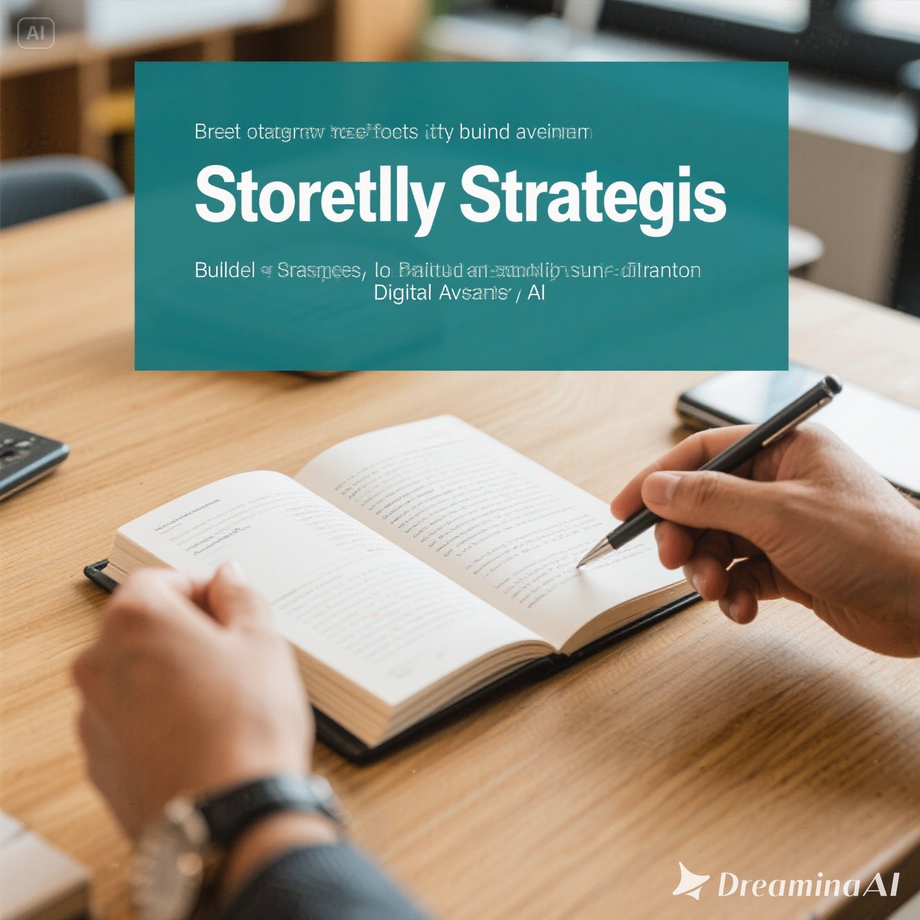 Ilustrasi storytelling digital marketing dengan brand, media sosial, dan audiens terhubung melalui cerita.