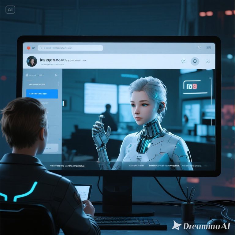 Kolase masa depan media sosial dengan AR filters, AI avatars, dan interaksi virtual futuristik.