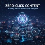 AI Search Engine menampilkan hasil pencarian tanpa klik dengan tampilan jawaban instan dan grafik data.