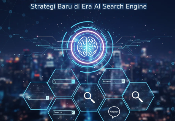 AI Search Engine menampilkan hasil pencarian tanpa klik dengan tampilan jawaban instan dan grafik data.