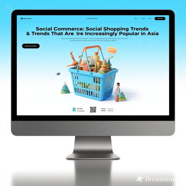 Ilustrasi social commerce di Asia dengan live shopping, influencer, dan belanja lewat aplikasi media sosial.
