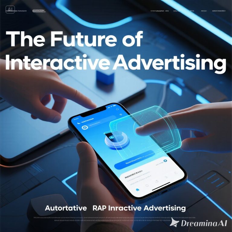 Ilustrasi iklan augmented reality interaktif di smartphone dengan produk 3D.