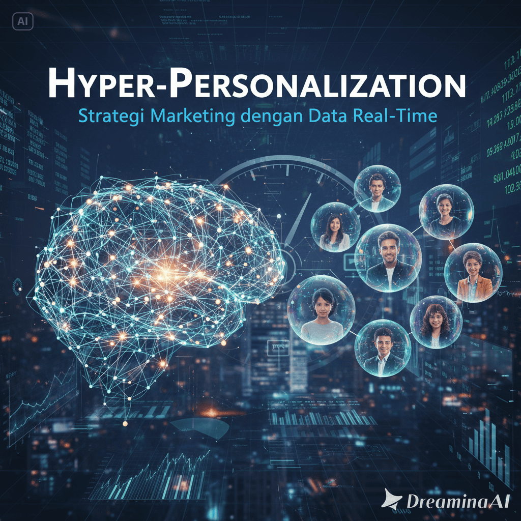 Ilustrasi hyper-personalization marketing dengan data real-time dan AI.