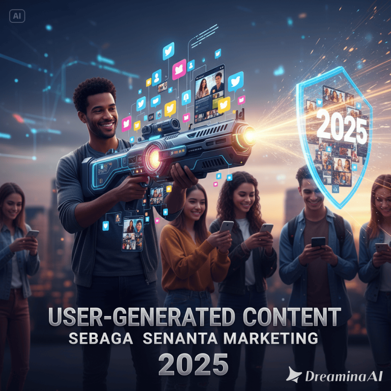Ilustrasi User-Generated Content berupa review, foto, dan video pelanggan di media sosial.