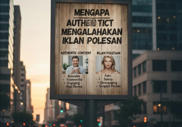 Ilustrasi konten autentik di media sosial yang meningkatkan engagement dan kepercayaan konsumen.