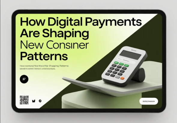 Ilustrasi pembayaran digital menggunakan smartphone dan kartu digital