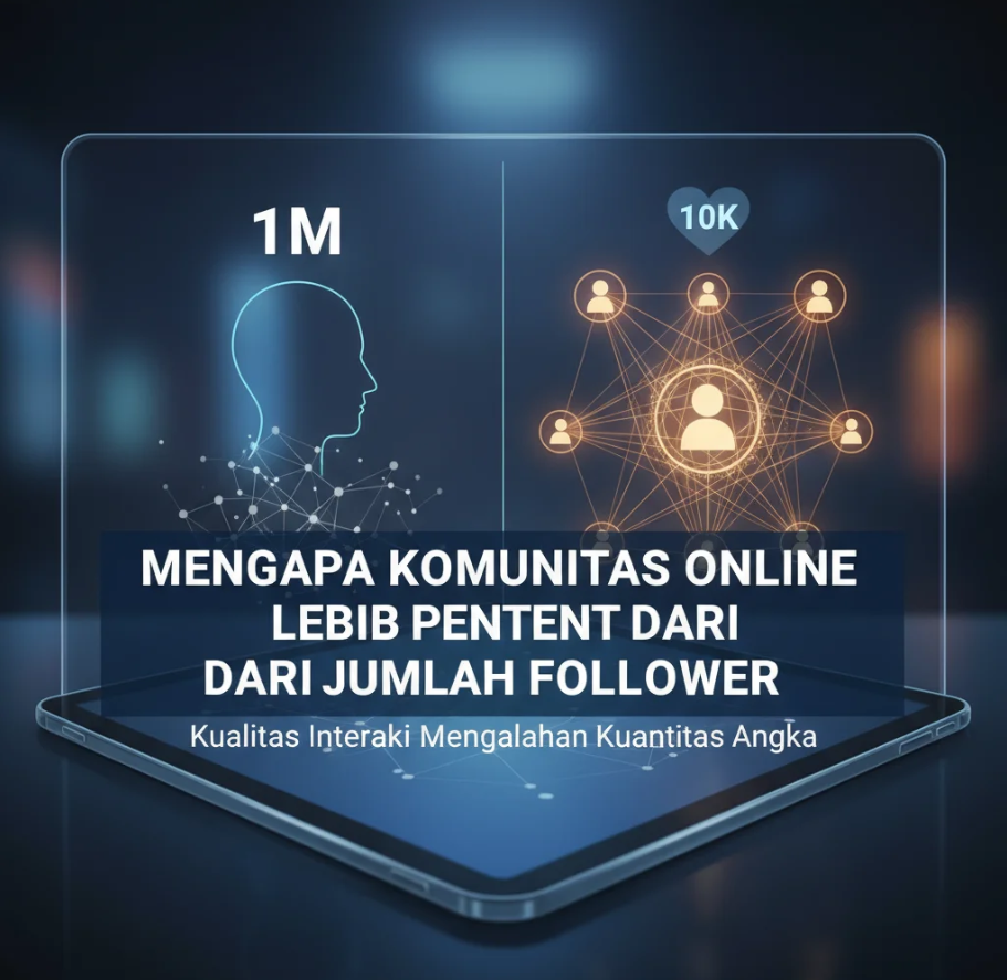 Ilustrasi sekelompok orang terhubung melalui jaringan digital melambangkan komunitas online yang aktif.