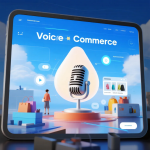 Ilustrasi konsumen berbelanja online menggunakan perintah suara melalui smart speaker