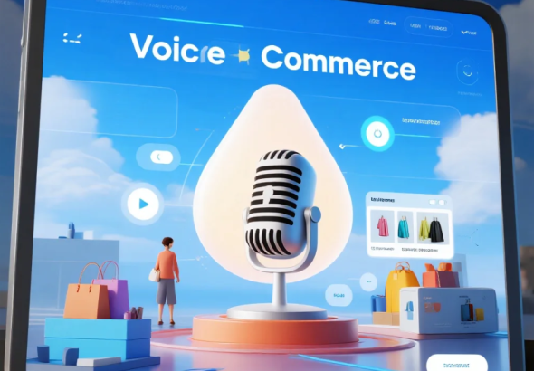 Ilustrasi konsumen berbelanja online menggunakan perintah suara melalui smart speaker