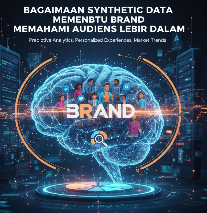 Ilustrasi synthetic data dengan visual AI yang memetakan perilaku audiens digital.