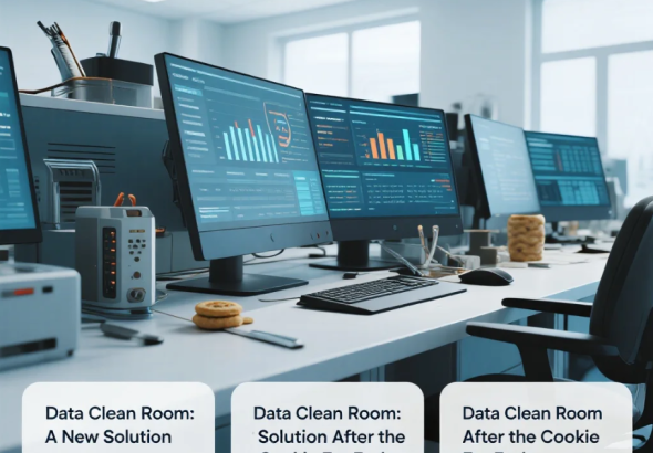 Ilustrasi Data Clean Room dengan data terenkripsi dan kolaborasi aman antar perusahaan