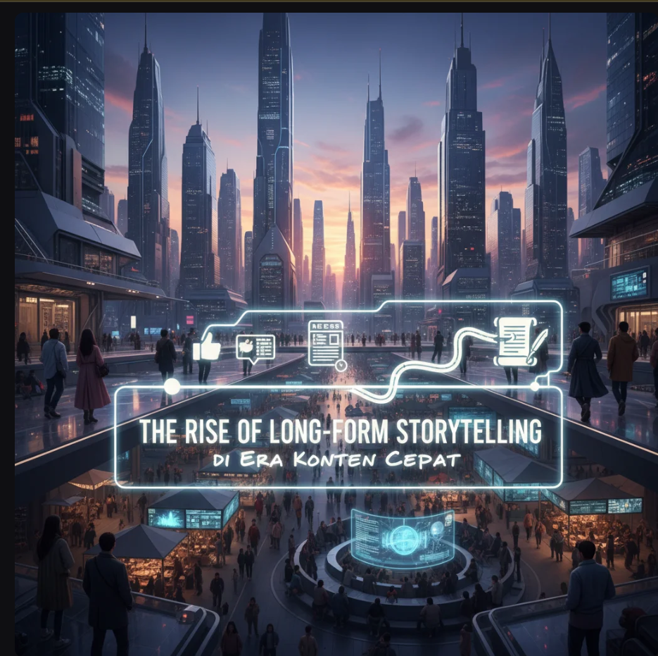 Ilustrasi konten long-form storytelling di era digital