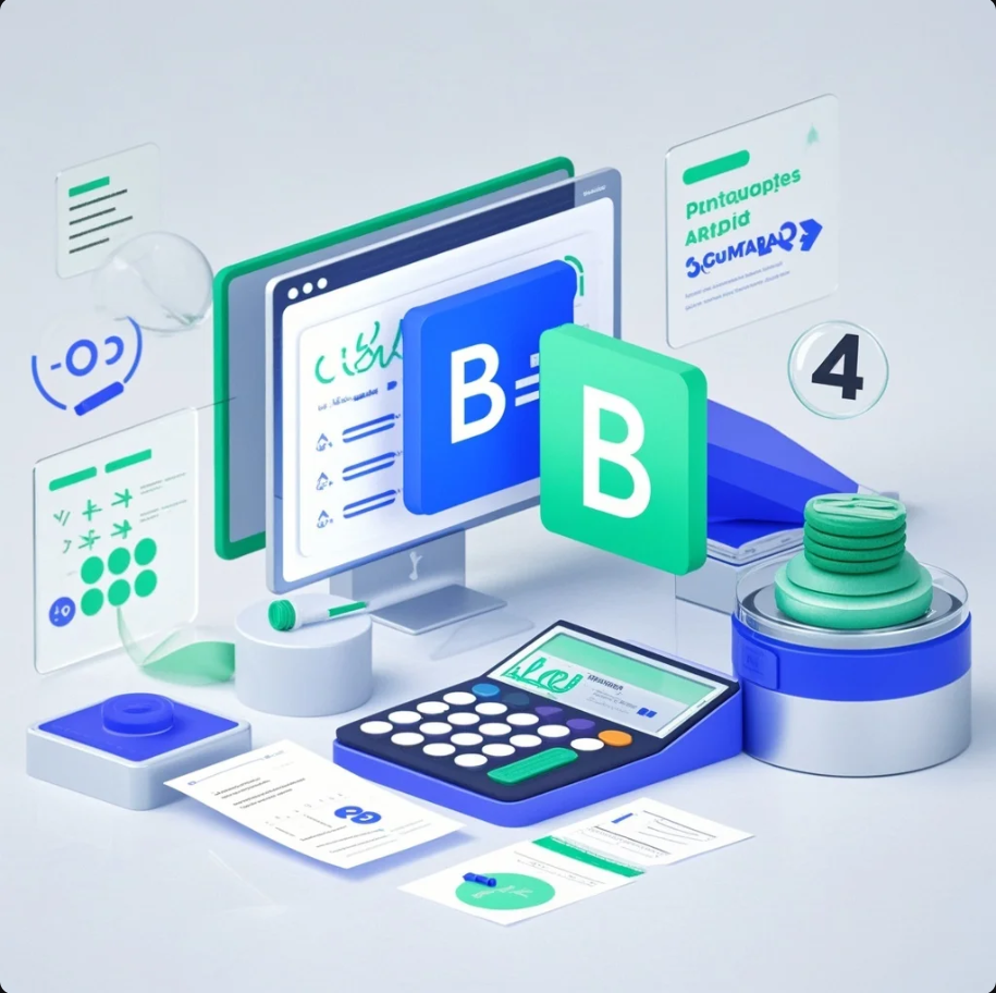 Ilustrasi dashboard iklan dengan variasi kreatif, grafik performa, dan elemen hook iklan.