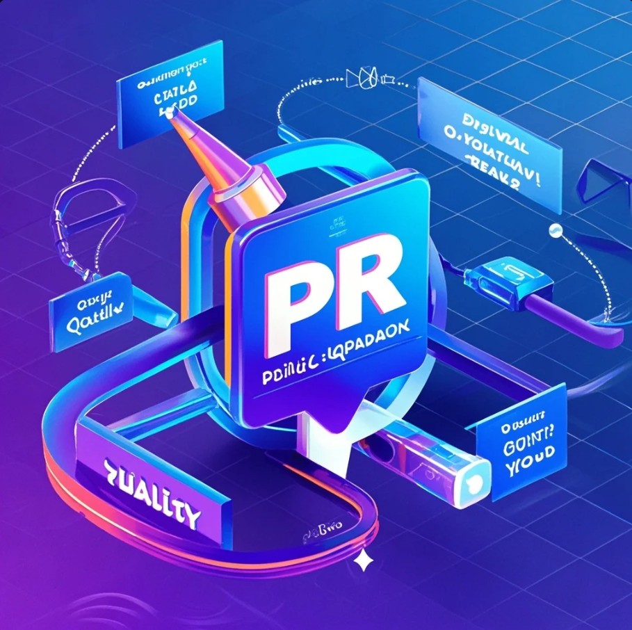 Ilustrasi tim marketing menyusun press pitch di laptop dengan dashboard backlink dan ikon media online