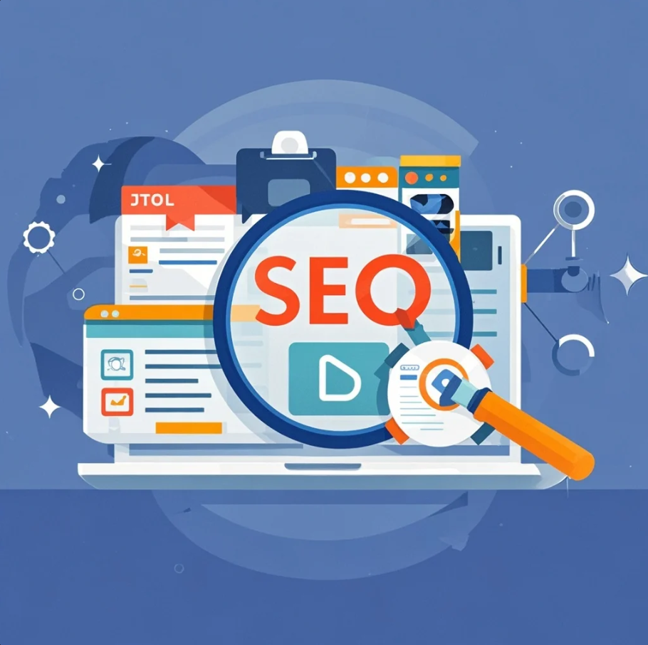 Ilustrasi hasil pencarian dengan AI Overview di atas, dan di bawahnya artikel dengan struktur heading rapi serta ikon schema.”